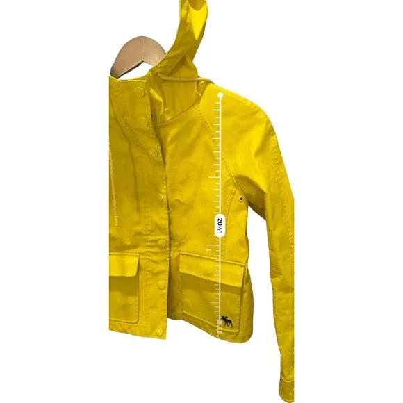 Vintage Abercrombie & Fitch Yellow Hooded Cropped Jacket Women S Moose Logo - Picture 8 of 8